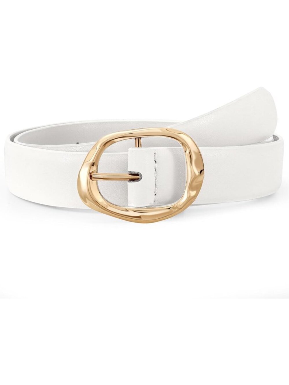 Women's White Black Faux Leather Casual Waist Stylish Fashion Belt Gold Buckle